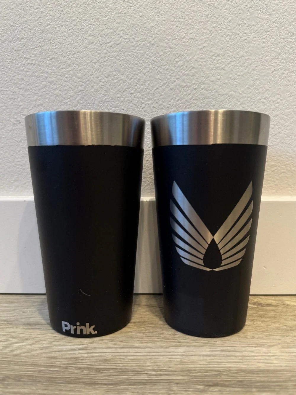 Two double wall insulated stainless steel pint glasses travel camping outdoors